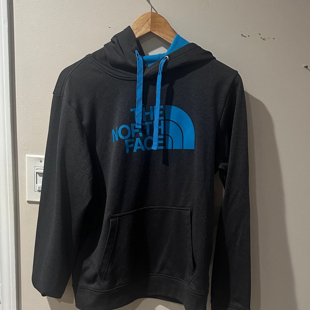 The North Face Men's Black Hoodie with Blue Accents
